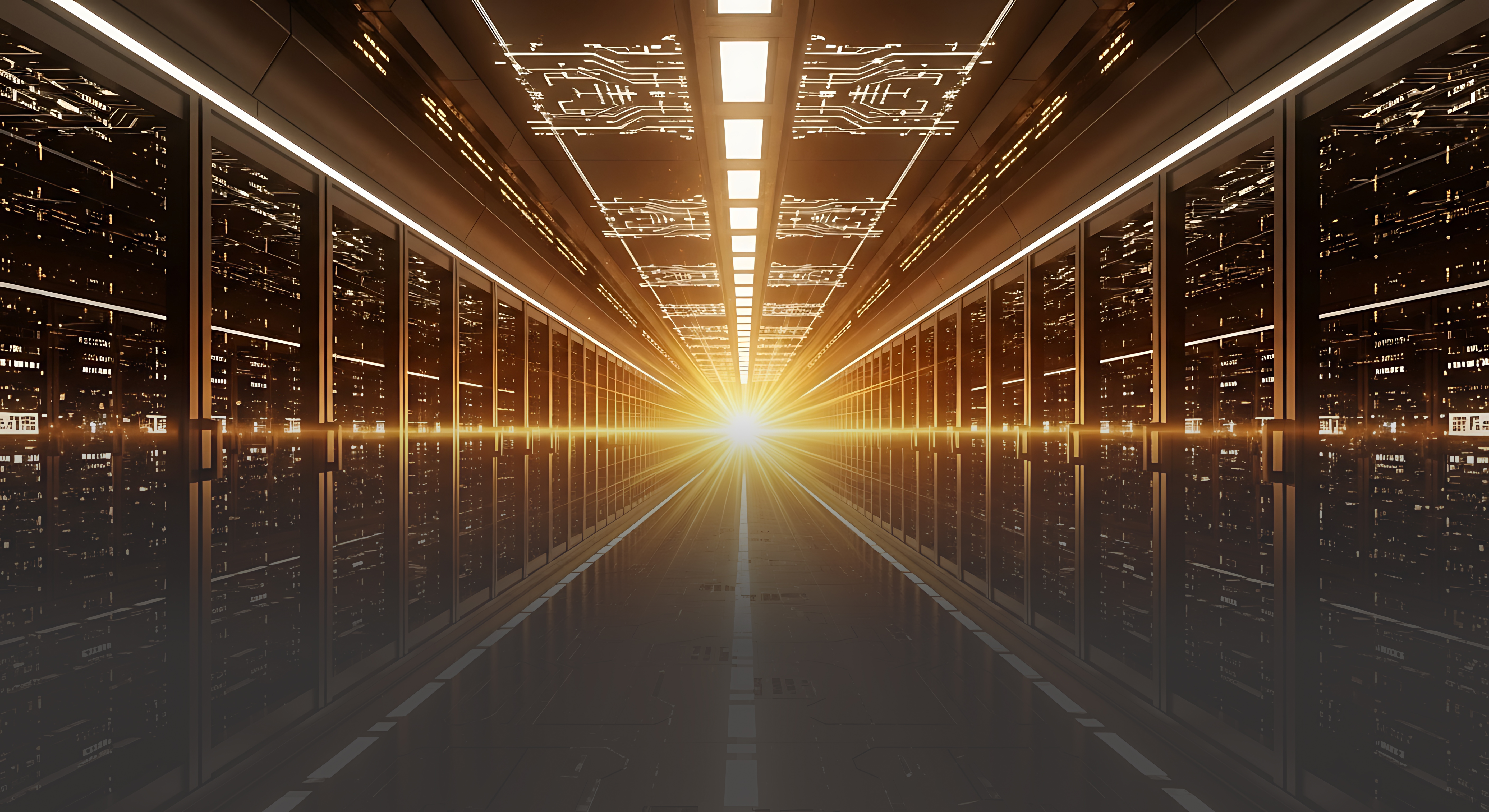 Futuristic Data Center Interior with Network Servers and Storage