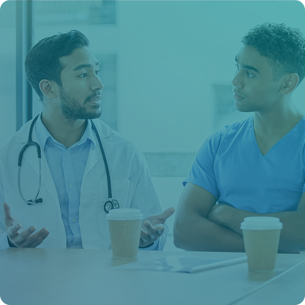 Planning, meeting and team of doctors talking, teamwork and brainstorming healthcare solution or ideas. Listening, speaking and medical professional, nurses or people with clinic or workflow goals